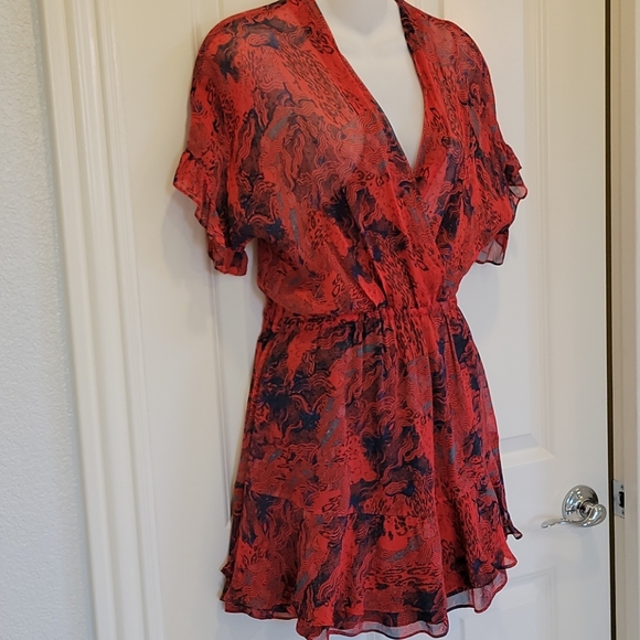 IRO "Kizz" Red and Blue Floral Chiffon Dress - 34 - Picture 3 of 8